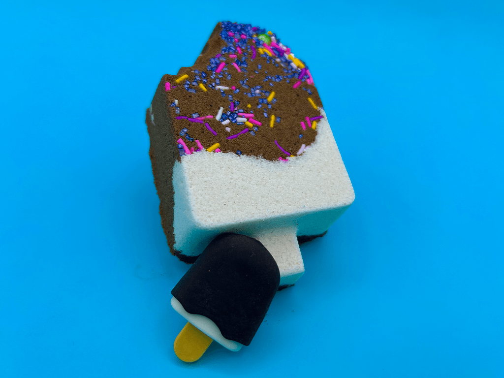Chocolate Dipped Ice Cream Bar Kids Bath Bomb with Ice Cream Bar Eraser Inside - Berwyn Betty's Bath & Body Shop