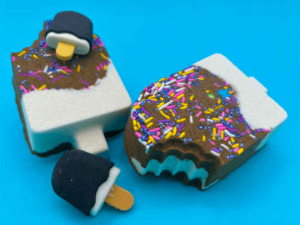 Chocolate Dipped Ice Cream Bar Kids Bath Bomb with Ice Cream Bar Eraser Inside - Berwyn Betty's Bath & Body Shop