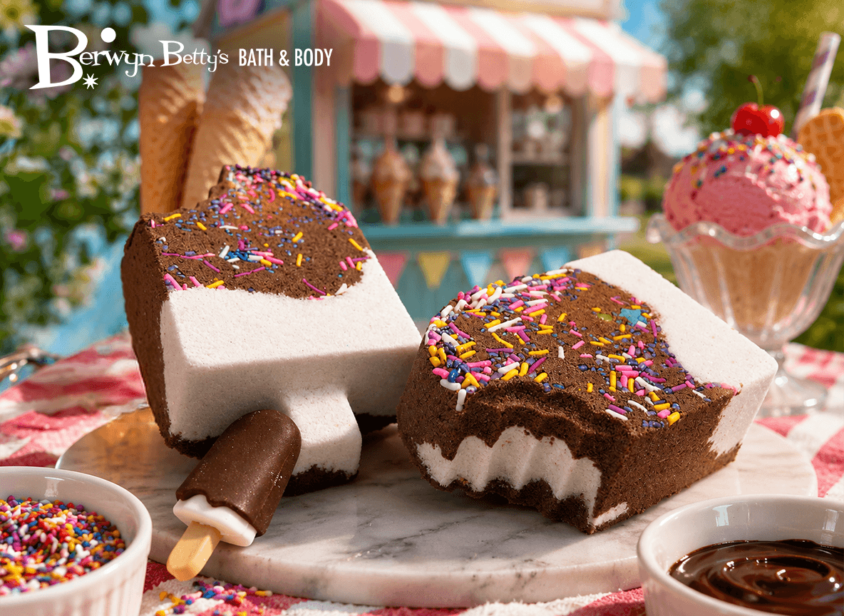 Chocolate Dipped Ice Cream Bar Kids Bath Bomb with Ice Cream Bar Eraser Inside - Berwyn Betty's Bath & Body Shop