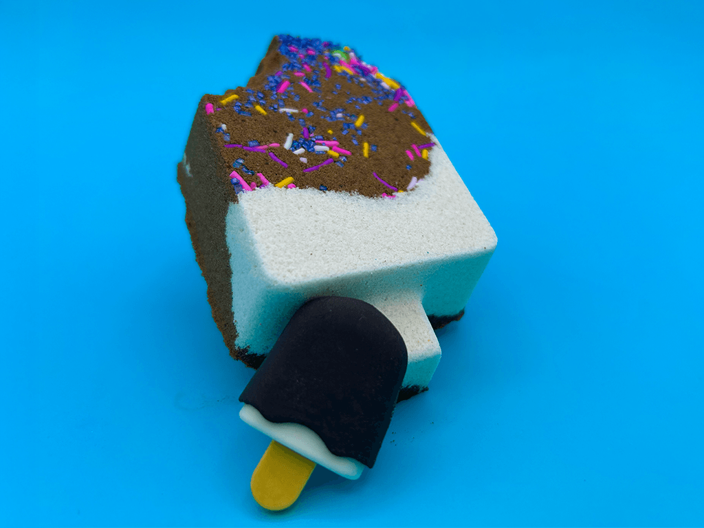 Chocolate Dipped Ice Cream Bar Kids Bath Bomb with Ice Cream Bar Eraser Inside - Berwyn Betty's Bath & Body Shop