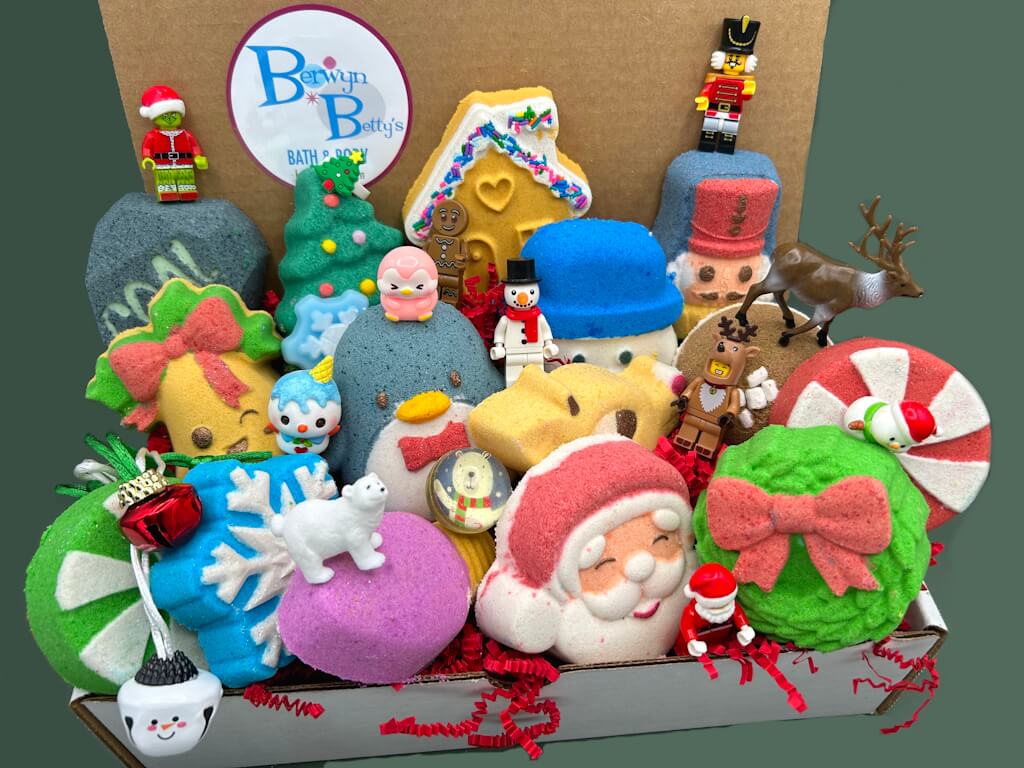 Christmas Kids Bath Bomb Gift Box with Holiday Themed Bombs - 8 ct - Berwyn Betty's Bath & Body Shop