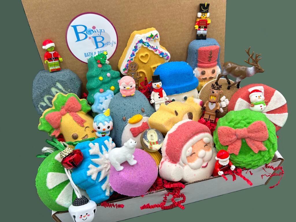 Christmas Kids Bath Bomb Gift Box with Holiday Themed Bombs - 8 ct - Berwyn Betty's Bath & Body Shop