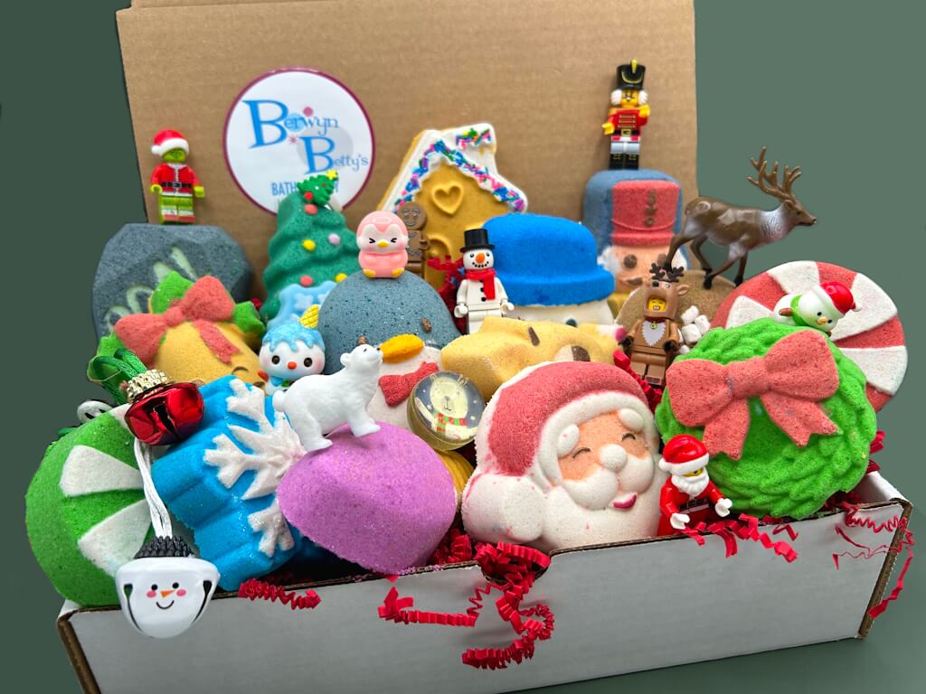 Christmas Kids Bath Bomb Gift Box with Holiday Themed Bombs - 8 ct - Berwyn Betty's Bath & Body Shop