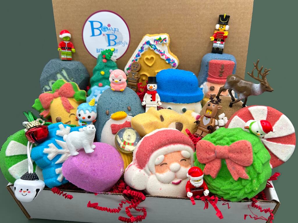 Christmas Kids Bath Bomb Gift Box with Holiday Themed Bombs - 8 ct - Berwyn Betty's Bath & Body Shop