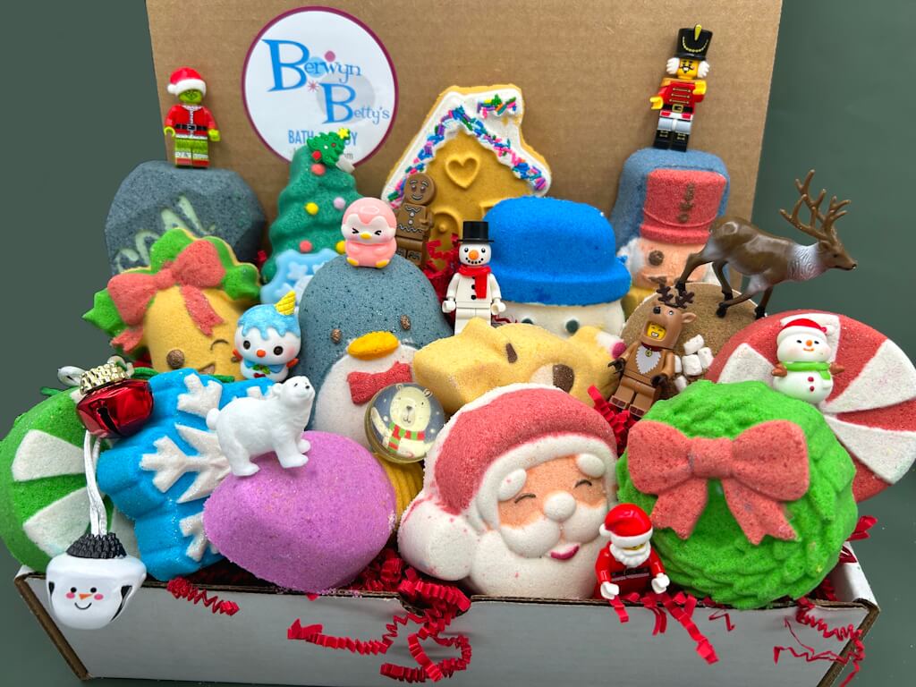 Christmas Kids Bath Bomb Gift Box with Holiday Themed Bombs - 8 ct - Berwyn Betty's Bath & Body Shop