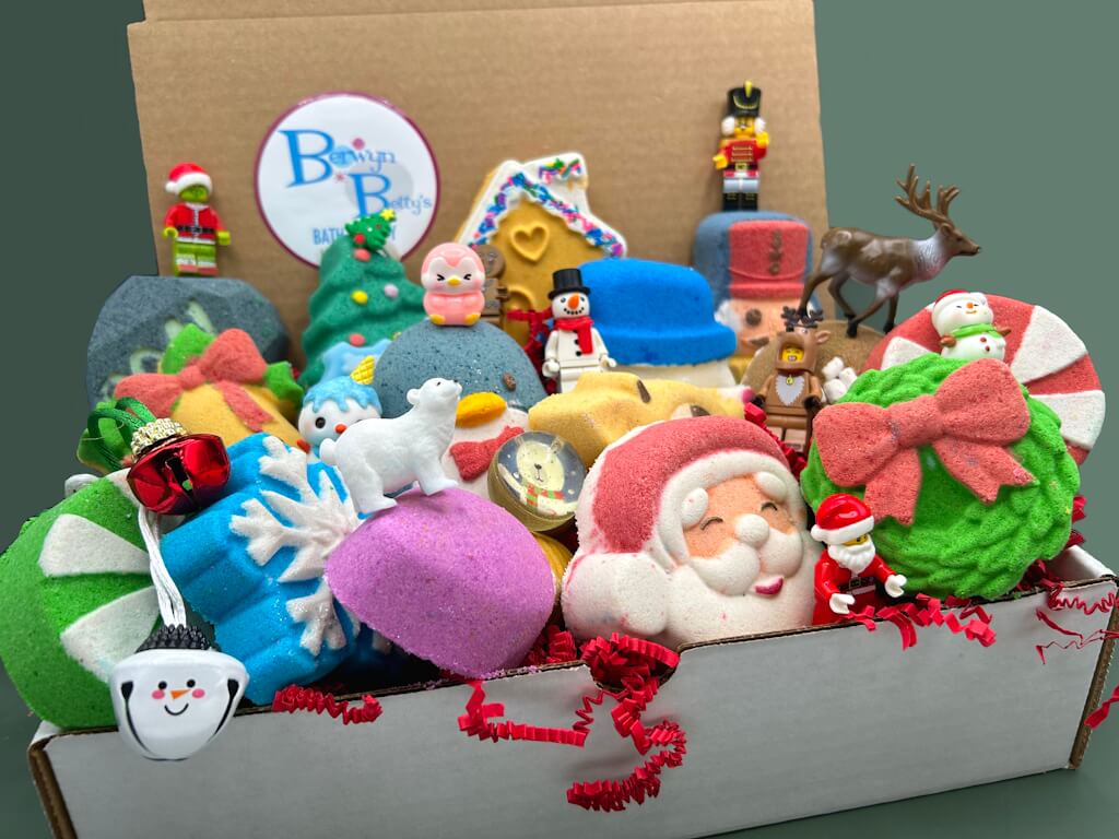 Christmas Kids Bath Bomb Gift Box with Holiday Themed Bombs - 8 ct - Berwyn Betty's Bath & Body Shop