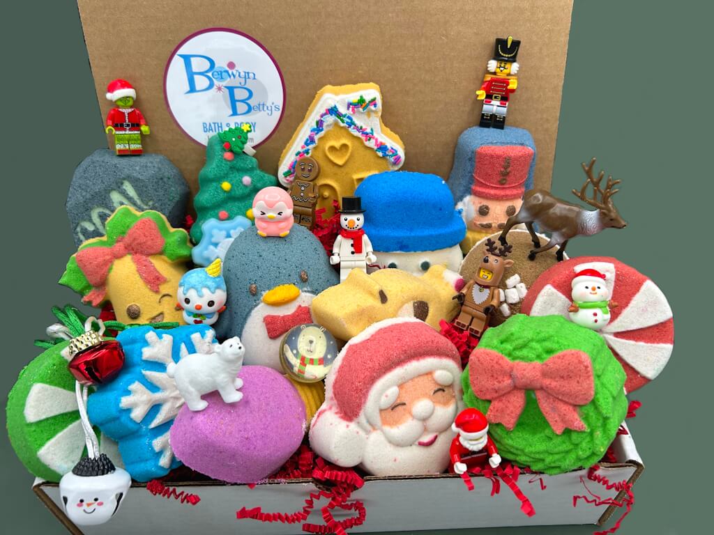 Christmas Kids Bath Bomb Gift Box with Holiday Themed Bombs - 8 ct - Berwyn Betty's Bath & Body Shop