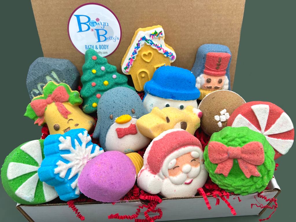 Christmas Kids Bath Bomb Gift Box with Holiday Themed Bombs - 8 ct - Berwyn Betty's Bath & Body Shop