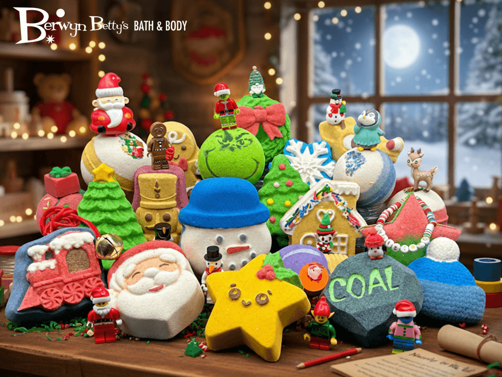 CHRISTMAS Kids Bath Bomb Gift Box with Holiday Themed Bombs - 8 ct - Berwyn Betty's Bath & Body Shop