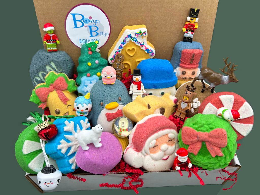 Christmas Kids Bath Bomb Gift Box with Holiday Themed Bombs - 8 ct - Berwyn Betty's Bath & Body Shop