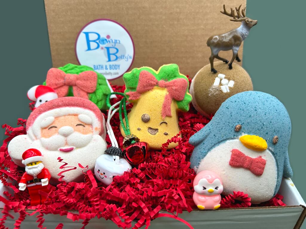 Christmas Kids Bath Bombs Gift Box with Holiday Themed Bombs - 5 ct - Berwyn Betty's Bath & Body Shop