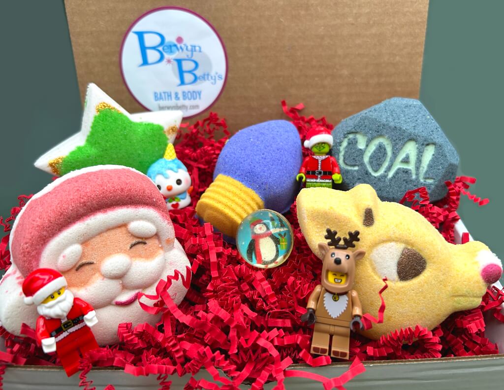 Christmas Kids Bath Bombs Gift Box with Holiday Themed Bombs - 5 ct - Berwyn Betty's Bath & Body Shop