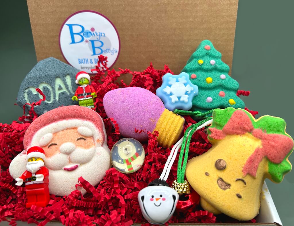 Christmas Kids Bath Bombs Gift Box with Holiday Themed Bombs - 5 ct - Berwyn Betty's Bath & Body Shop