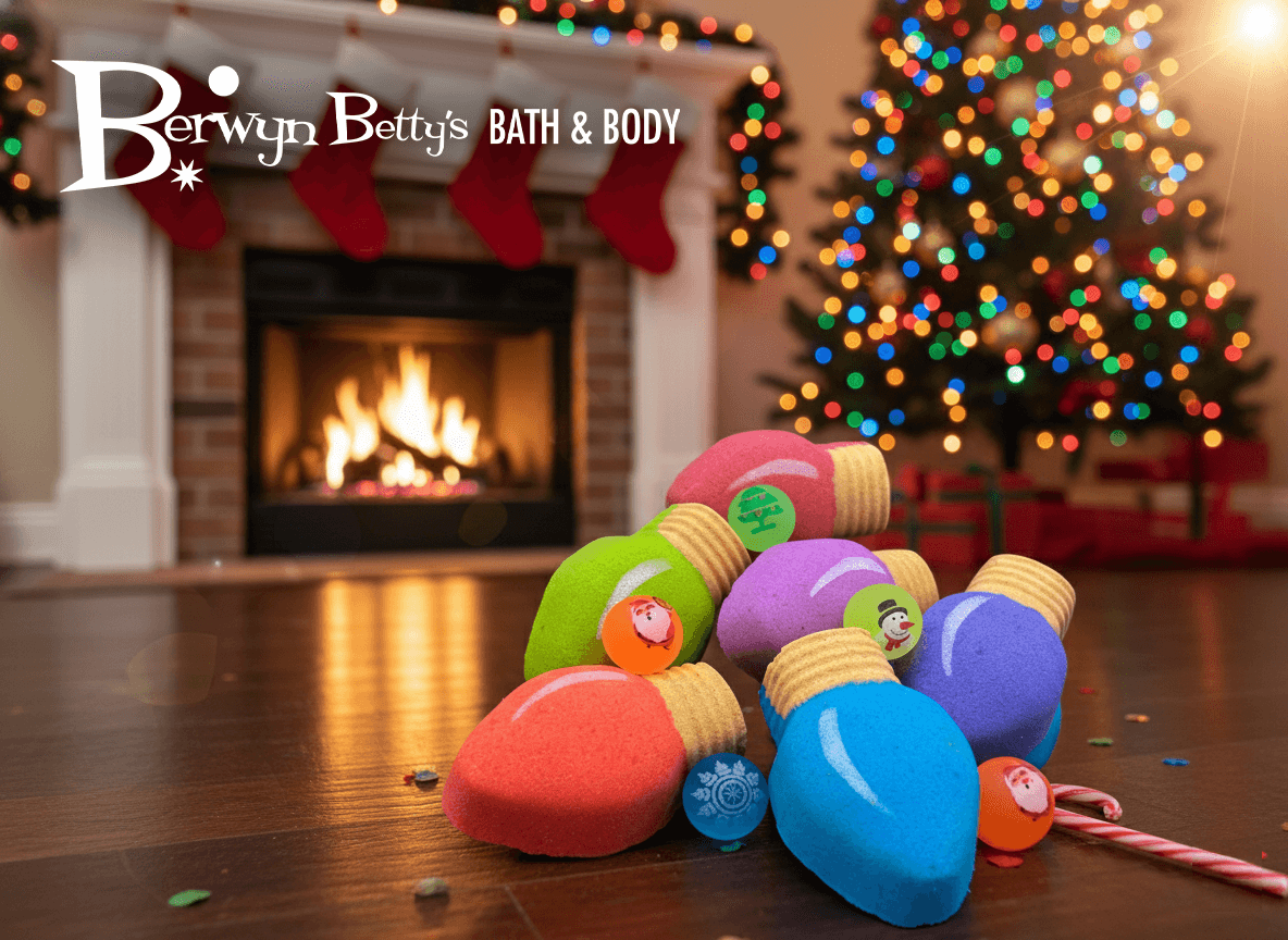 Christmas Light Bulb Kids Bath Bomb with Christmas Rubber Ball Inside - Berwyn Betty's Bath & Body Shop