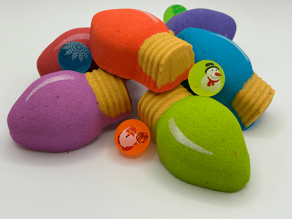 Christmas Light Bulb Kids Bath Bomb with Christmas Rubber Ball Inside - Berwyn Betty's Bath & Body Shop