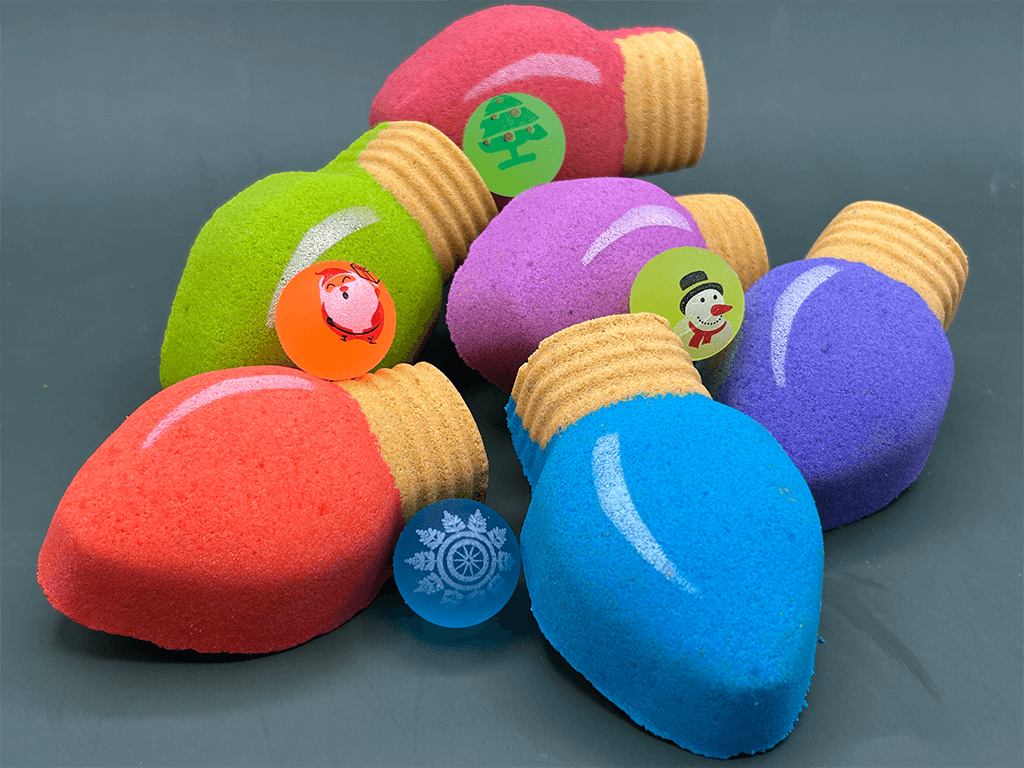 Christmas Light Bulb Kids Bath Bomb with Christmas Rubber Ball Inside - Berwyn Betty's Bath & Body Shop