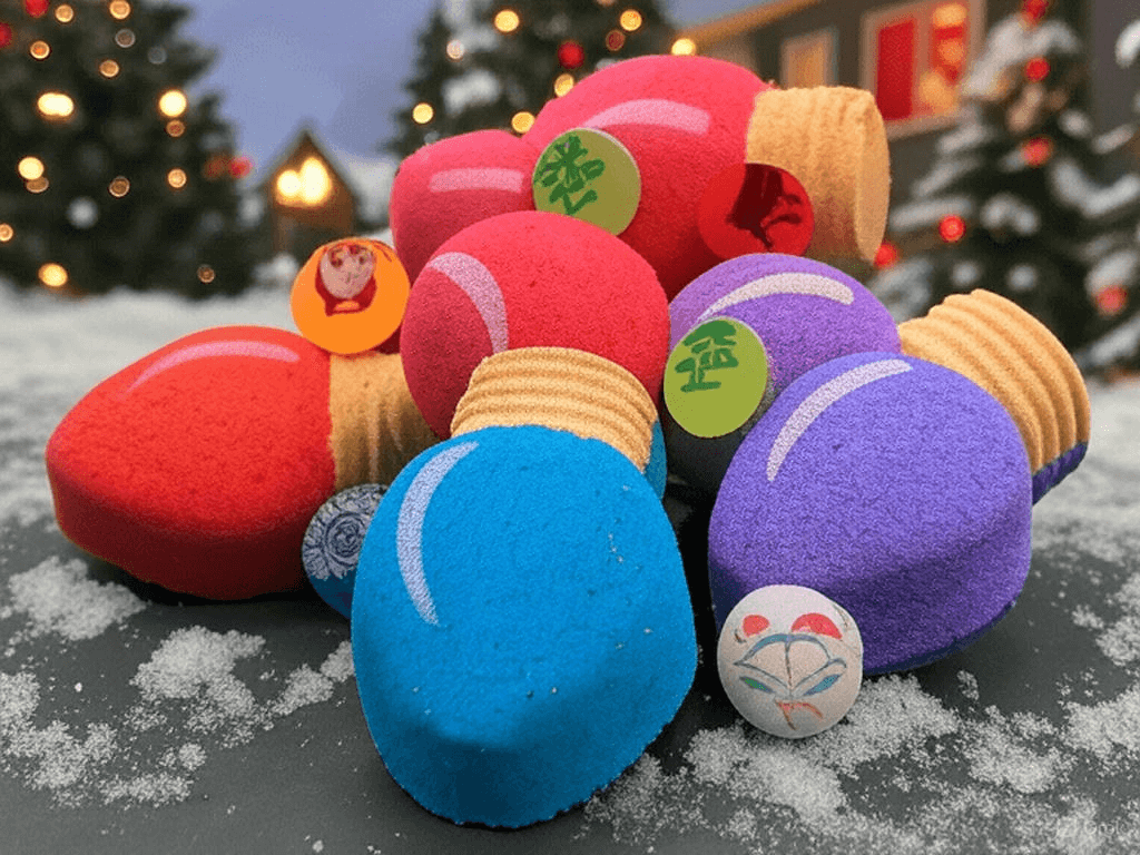 Christmas Light Bulb Kids Bath Bomb with Christmas Rubber Ball Inside - Berwyn Betty's Bath & Body Shop