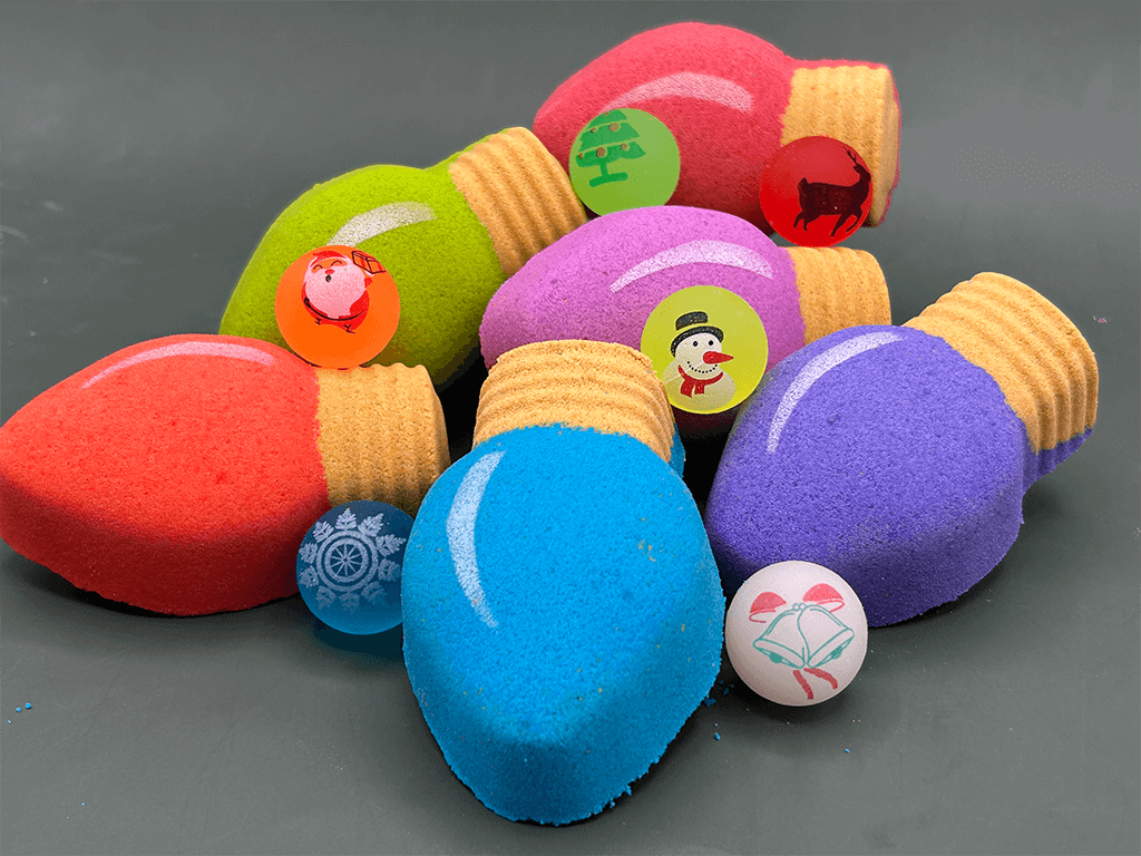 Christmas Light Bulb Kids Bath Bomb with Christmas Rubber Ball Inside - Berwyn Betty's Bath & Body Shop