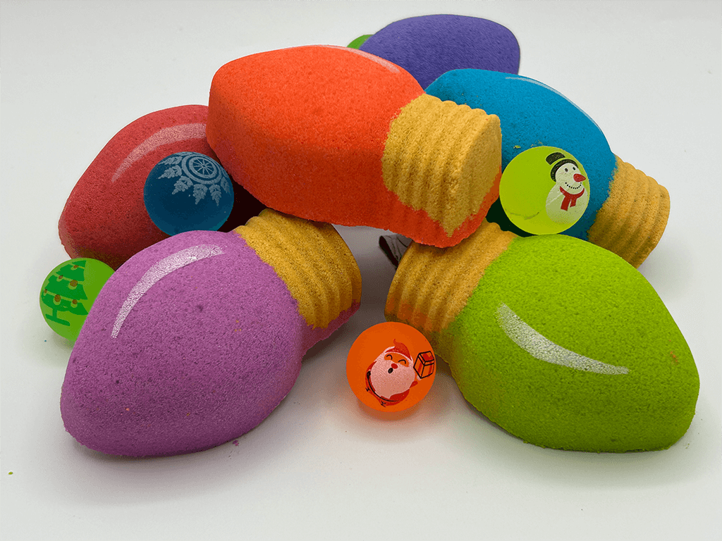 Christmas Light Bulb Kids Bath Bomb with Christmas Rubber Ball Inside - Berwyn Betty's Bath & Body Shop