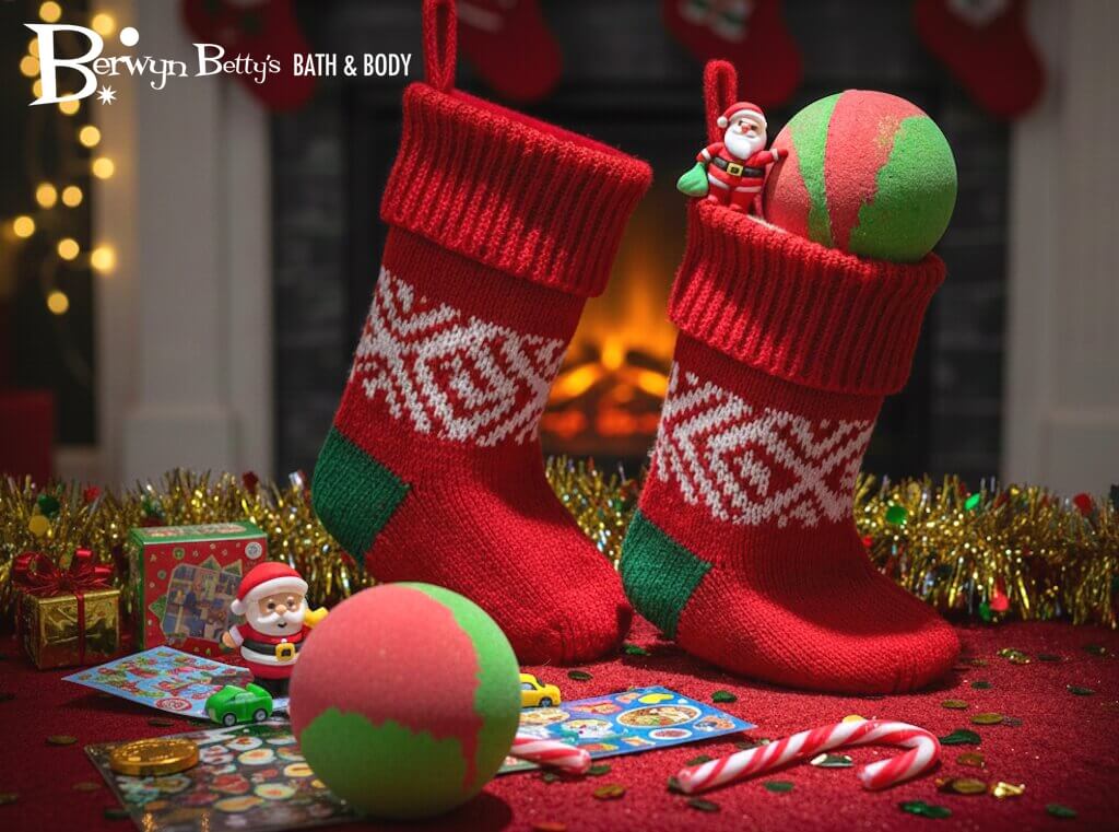 Christmas Stocking Stuffer Kids Bath Bomb with Santa Inside - Berwyn Betty's Bath & Body Shop