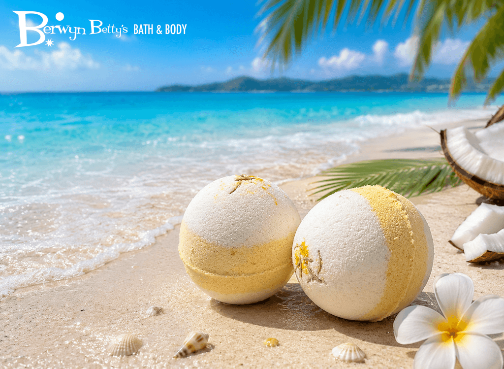 Coconut Scented Bath Bombs with Handcrafted Soap Inside - 2 ct - Berwyn Betty's Bath & Body Shop