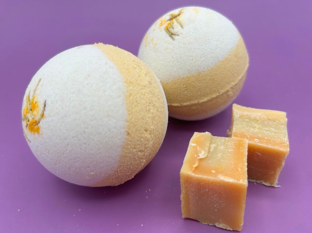 Coconut Scented Bath Bombs with Handmade Soap Inside - 2 ct - Berwyn Betty's Bath & Body Shop