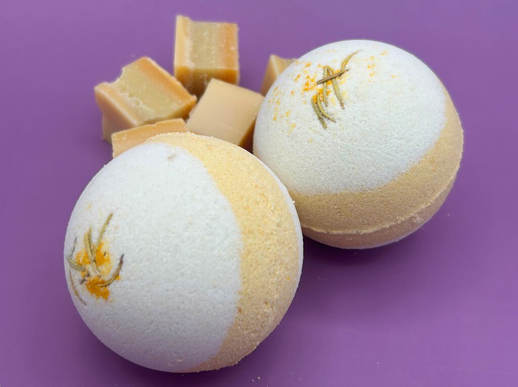 Coconut Scented Bath Bombs with Handmade Soap Inside - 2 ct - Berwyn Betty's Bath & Body Shop