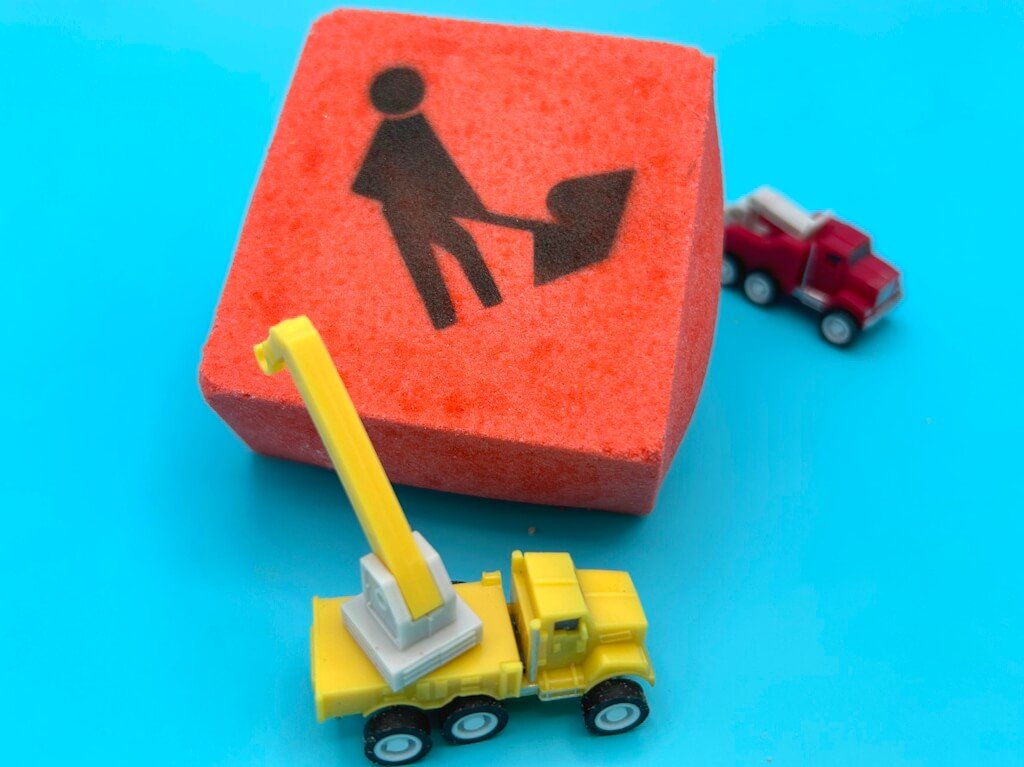 Construction Sign Kids Bath Bomb with Construction Truck Toy Inside - Berwyn Betty's Bath & Body Shop