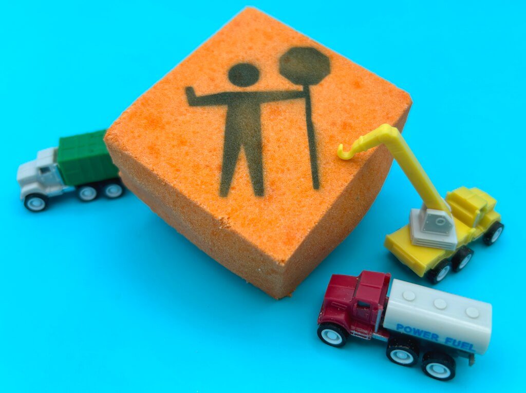 Construction Sign Kids Bath Bomb with Construction Truck Toy Inside - Berwyn Betty's Bath & Body Shop