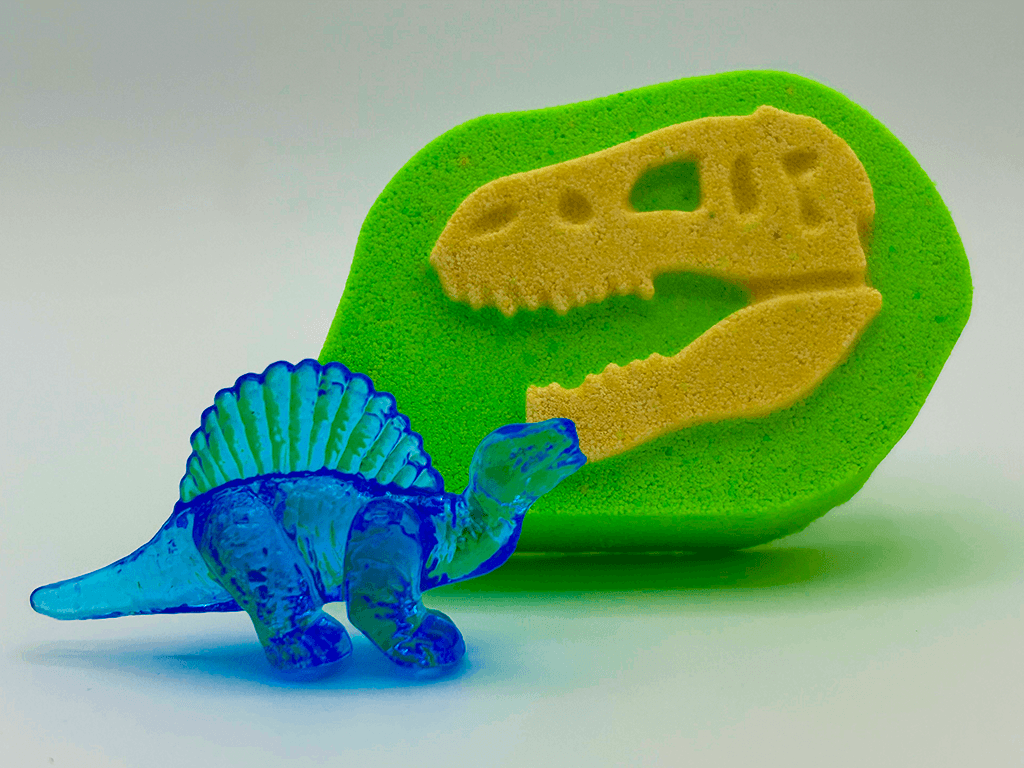 Dinosaur Fossil Kids Bath Bomb with Crystal Dinosaur Figure Inside - Berwyn Betty's Bath & Body Shop