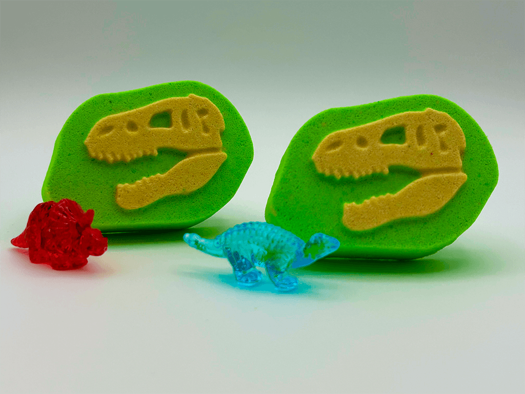 Dinosaur Fossil Kids Bath Bomb with Crystal Dinosaur Figure Inside - Berwyn Betty's Bath & Body Shop