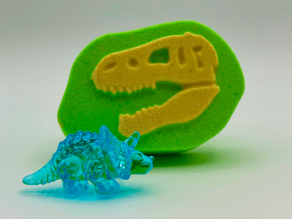 Dinosaur Fossil Kids Bath Bomb with Crystal Dinosaur Figure Inside - Berwyn Betty's Bath & Body Shop