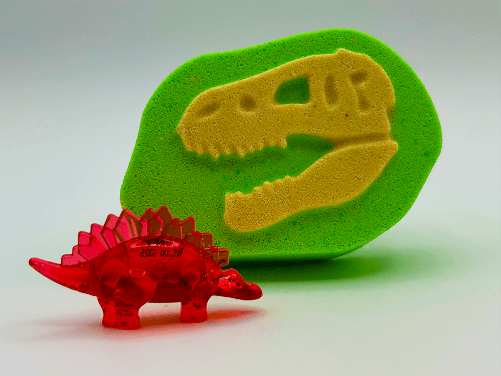 Dinosaur Fossil Kids Bath Bomb with Crystal Dinosaur Figure Inside - Berwyn Betty's Bath & Body Shop