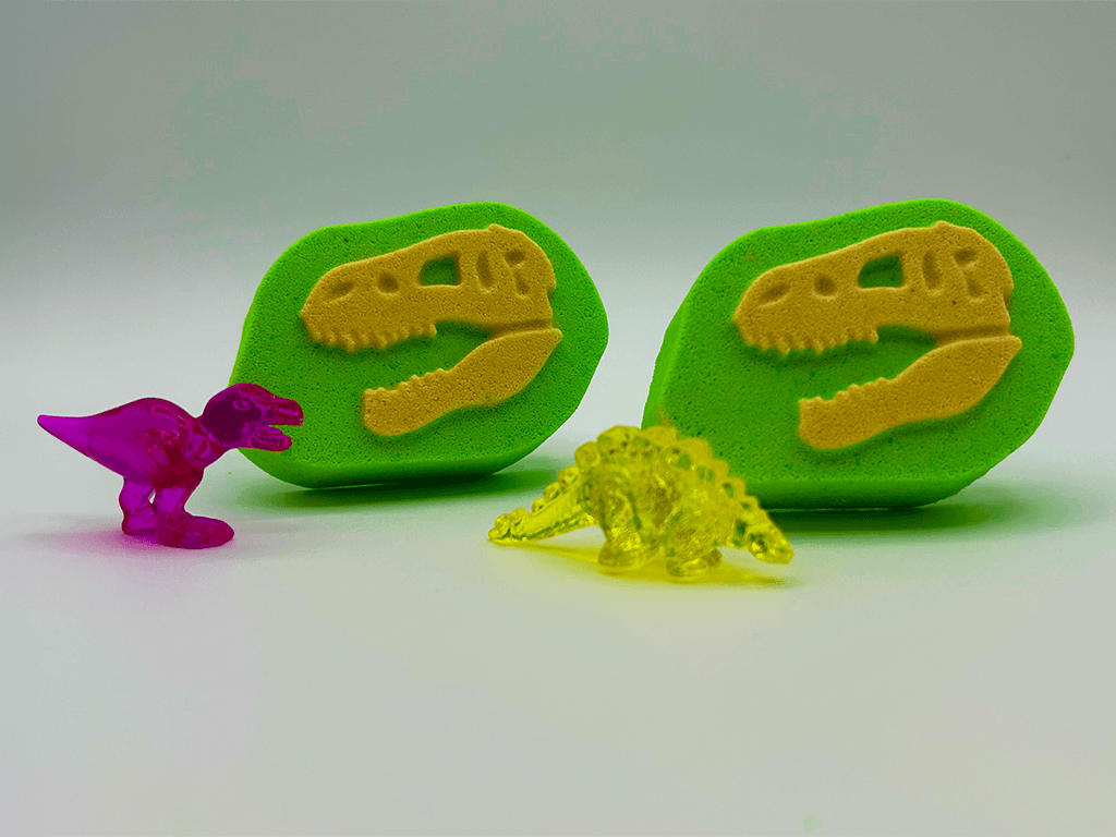Dinosaur Fossil Kids Bath Bomb with Crystal Dinosaur Figure Inside - Berwyn Betty's Bath & Body Shop