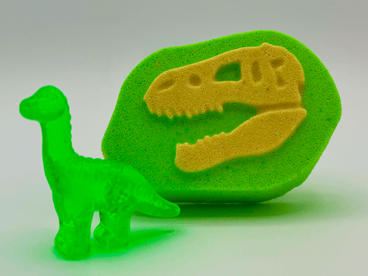 Dinosaur Fossil Kids Bath Bomb with Crystal Dinosaur Figure Inside - Berwyn Betty's Bath & Body Shop