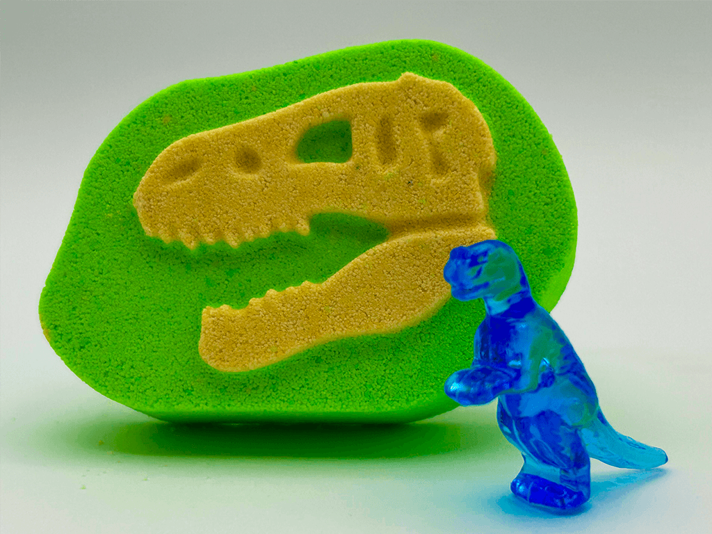 Dinosaur Fossil Kids Bath Bomb with Crystal Dinosaur Figure Inside - Berwyn Betty's Bath & Body Shop