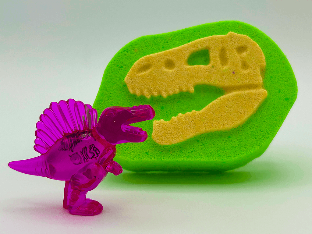 Dinosaur Fossil Kids Bath Bomb with Crystal Dinosaur Figure Inside - Berwyn Betty's Bath & Body Shop