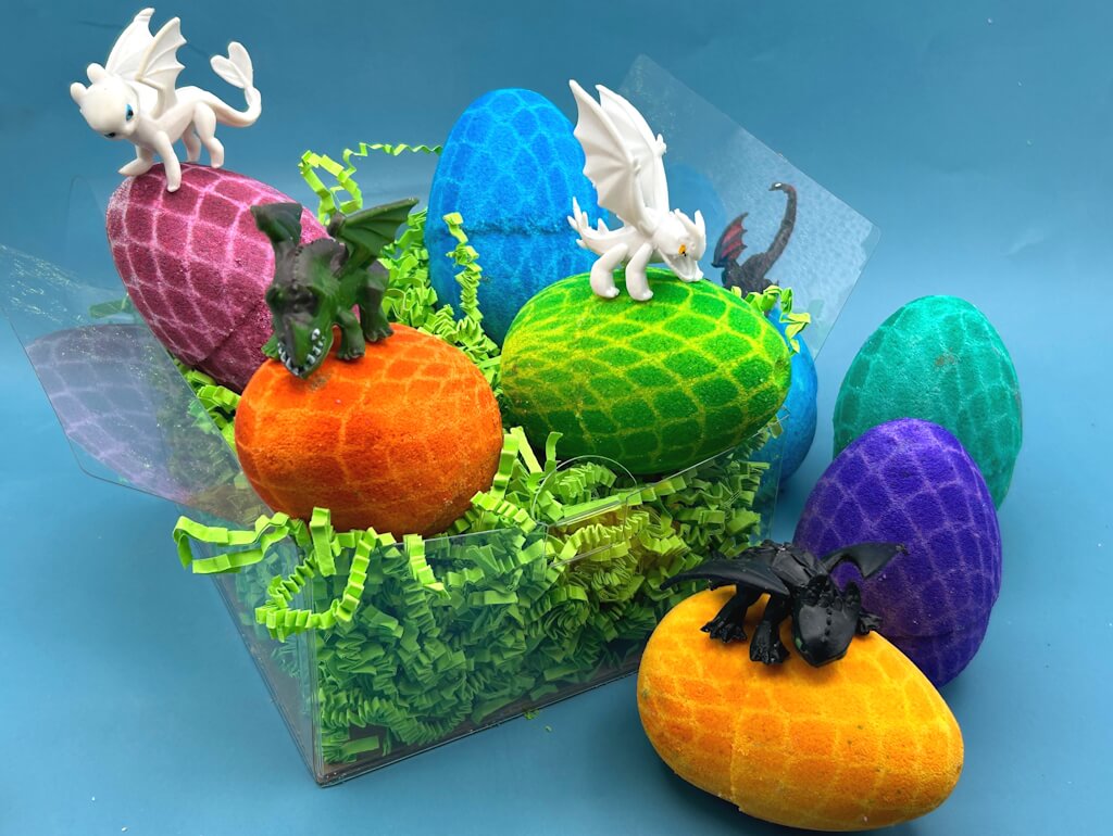 Dragon Egg Kids Bath Bomb with Toy Inside Gift Box - 4 ct - Berwyn Betty's Bath & Body Shop
