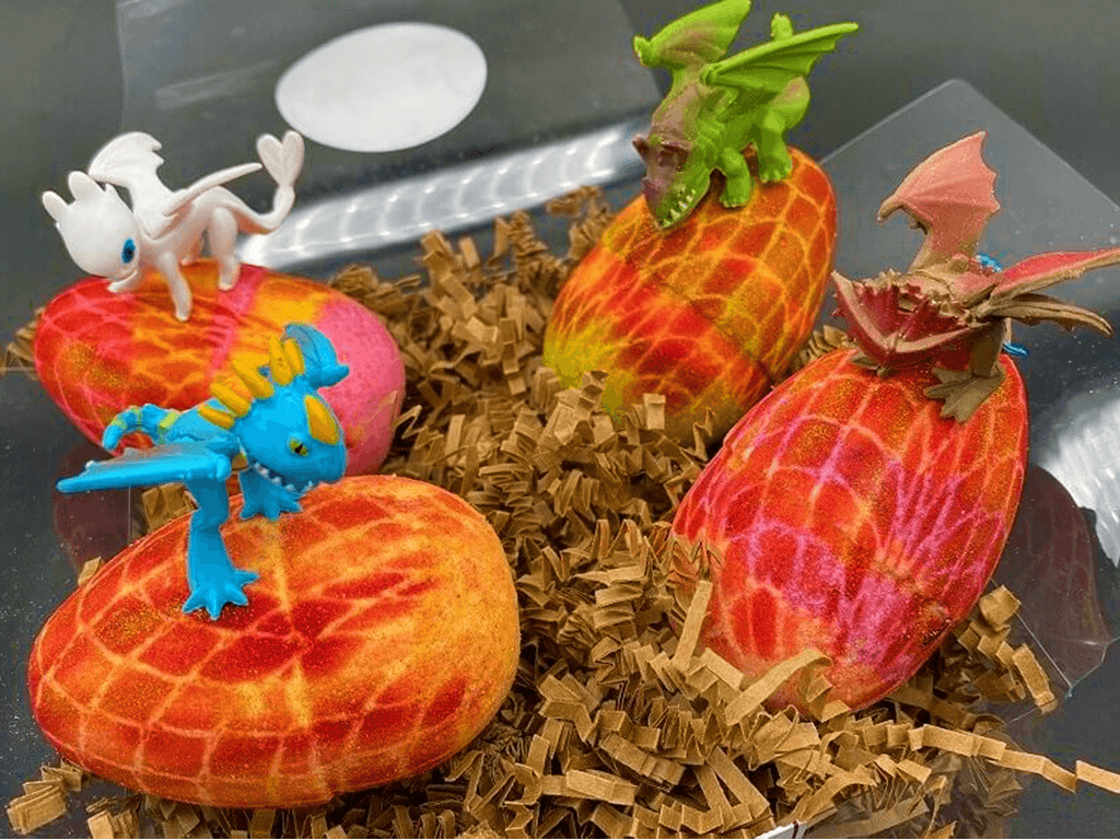 Dragon Egg Kids Bath Bomb with Toy Inside Gift Box - 4 ct - Berwyn Betty's Bath & Body Shop