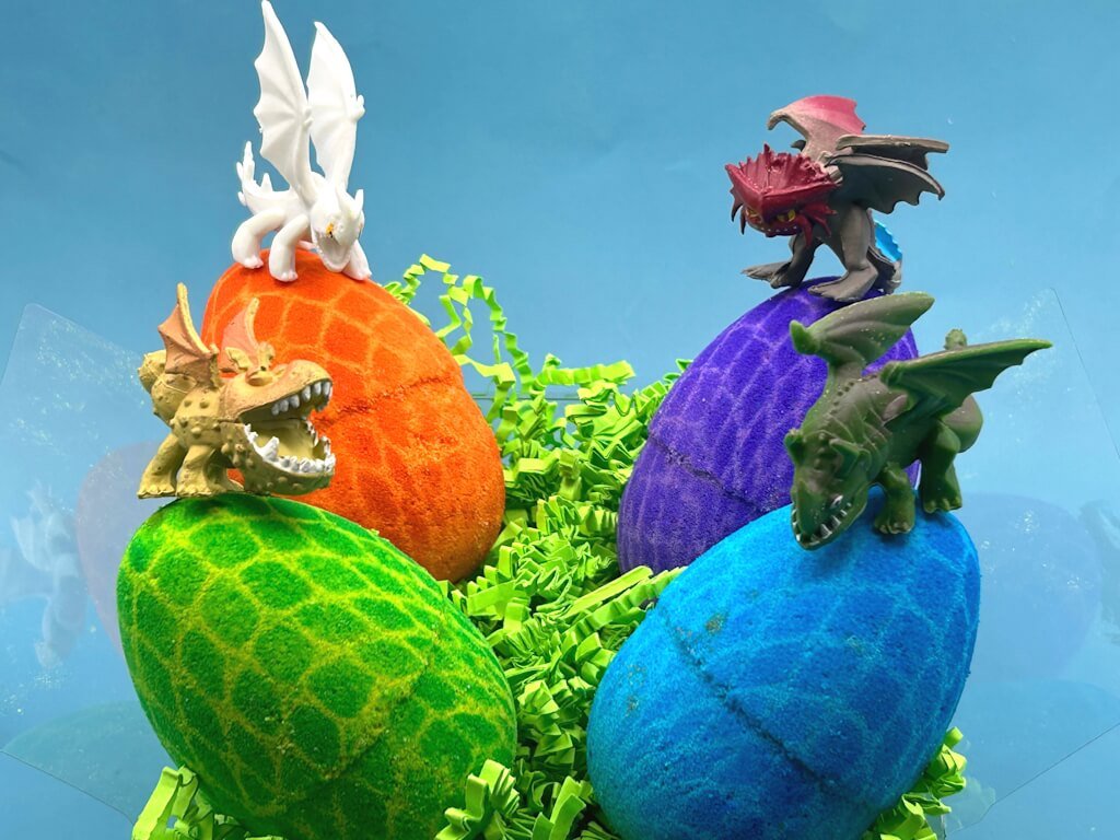 Dragon Egg Kids Bath Bomb with Toy Inside Gift Box - 4 ct - Berwyn Betty's Bath & Body Shop
