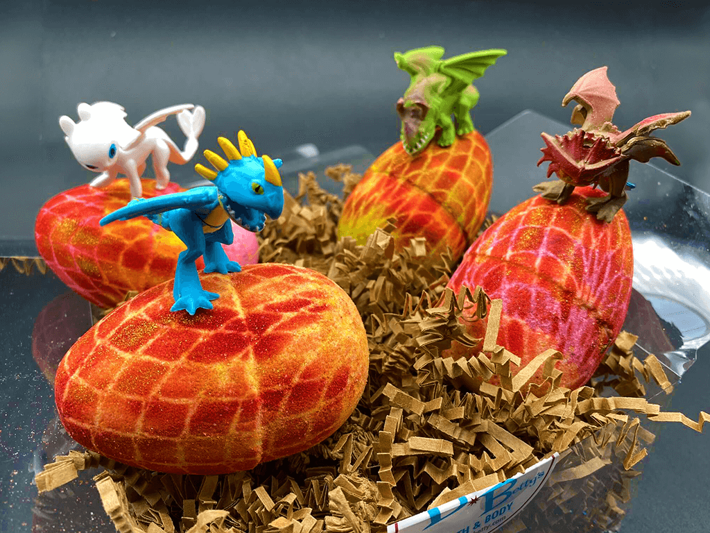 Dragon Egg Kids Bath Bomb with Toy Inside Gift Box - 4 ct - Berwyn Betty's Bath & Body Shop
