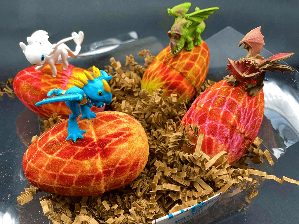 Dragon Egg Kids Bath Bomb with Toy Inside Gift Box - 4 ct - Berwyn Betty's Bath & Body Shop