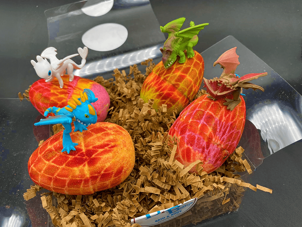 Dragon Egg Kids Bath Bomb with Toy Inside Gift Box - 4 ct - Berwyn Betty's Bath & Body Shop