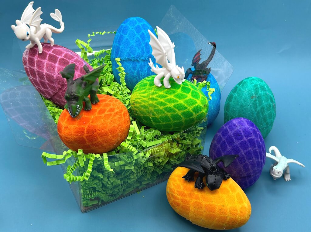 Dragon Egg Kids Bath Bomb with Toy Inside Gift Box - 4 ct - Berwyn Betty's Bath & Body Shop