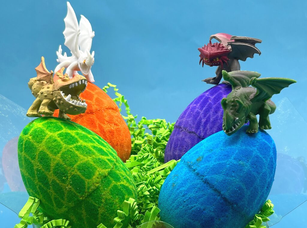 Dragon Egg Kids Bath Bomb with Toy Inside Gift Box - 4 ct - Berwyn Betty's Bath & Body Shop