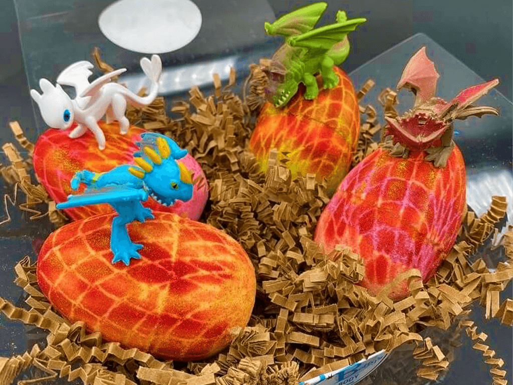 Dragon Egg Kids Bath Bomb with Toy Inside Gift Box - 4 ct - Berwyn Betty's Bath & Body Shop
