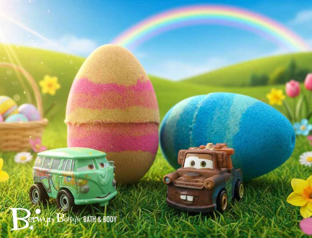 Easter Egg Kids Bath Bomb with Cars Toy Inside - Berwyn Betty's Bath & Body Shop