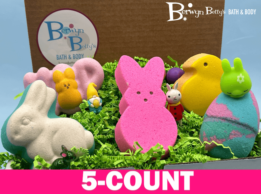 Easter Kids Bath Bombs Collection Box with Holiday Themed Toys Inside - 5 ct - Berwyn Betty's Bath & Body Shop