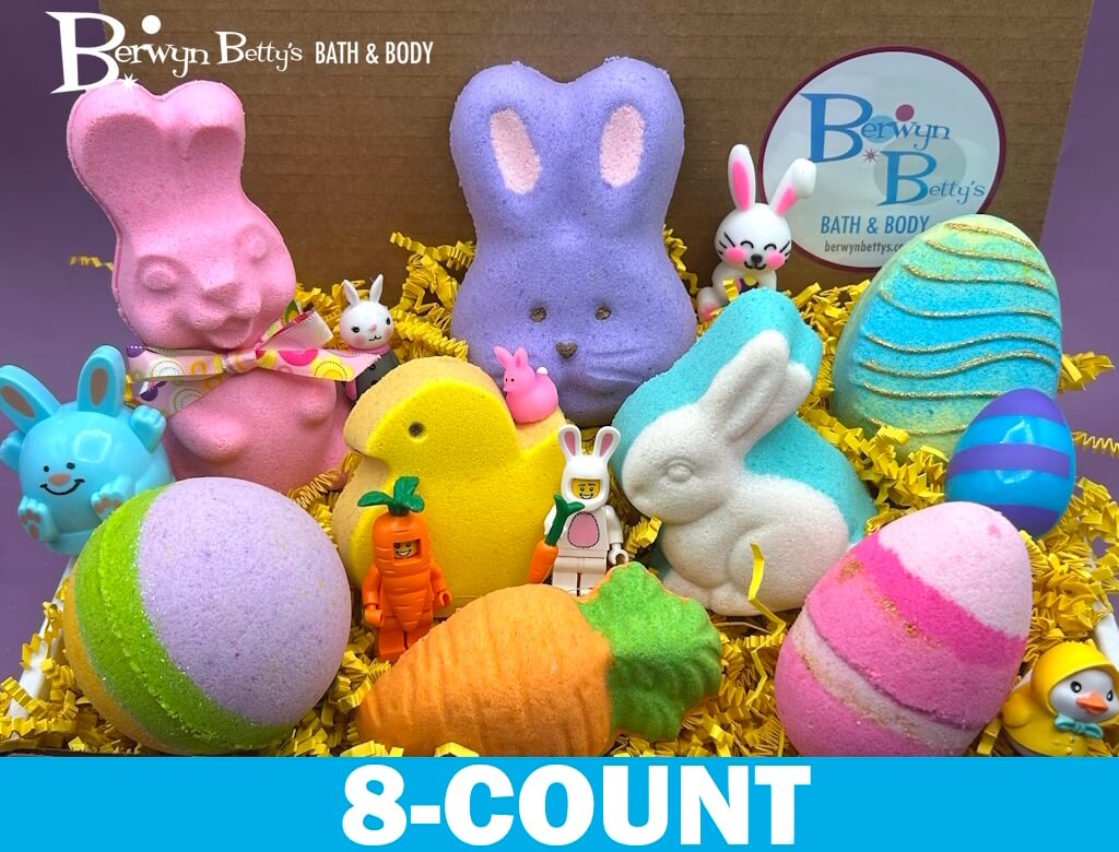 Easter Kids Bath Bombs Collection Box with Holiday Themed Toys Inside - 8 ct - Berwyn Betty's Bath & Body Shop