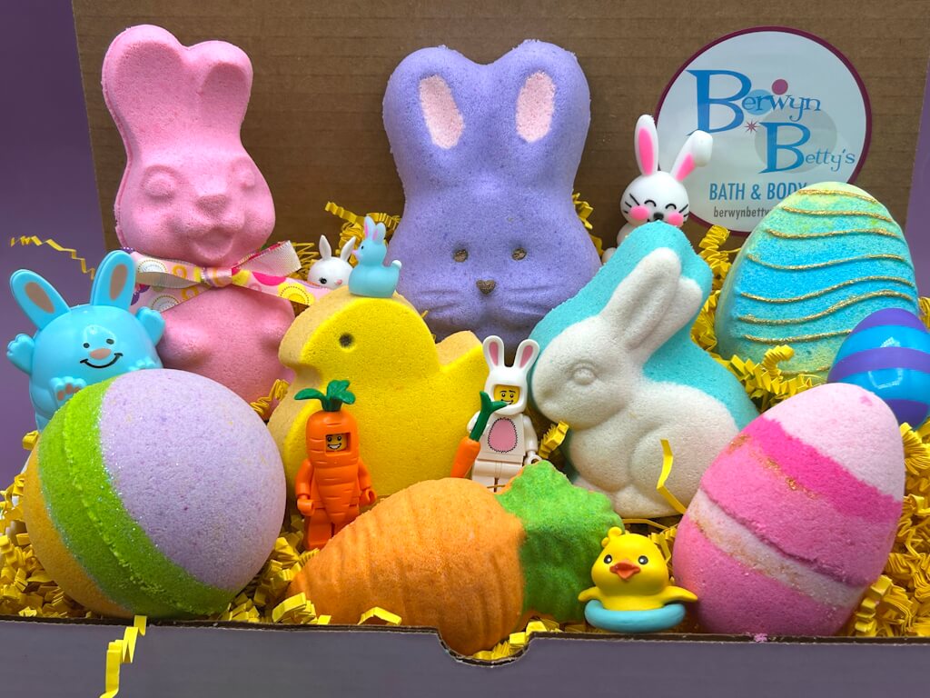 Easter Kids Bath Bombs Collection Box with Holiday Themed Toys Inside - 8 ct - Berwyn Betty's Bath & Body Shop